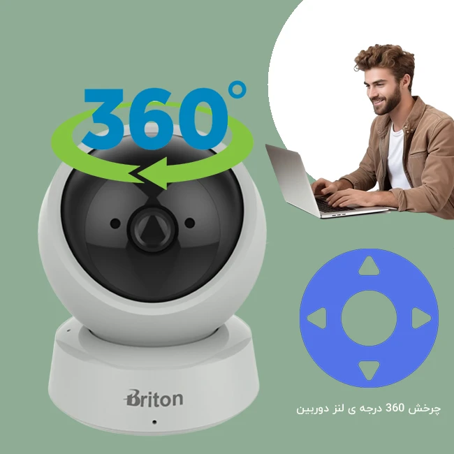 چرخش 360 درجه ی دوربین 360 درجه برایتون مدل briton 2112P8 WIFI