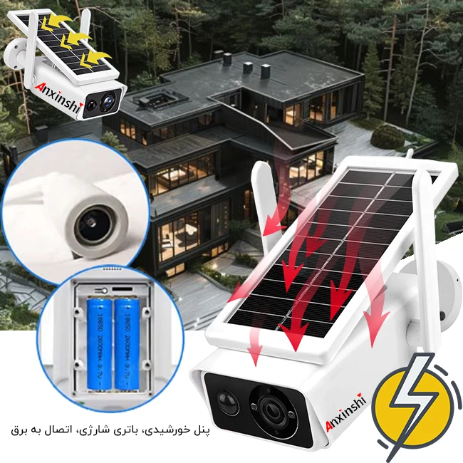 باتری و برق دوربین مداربسته باتری خورشیدی بولت anxinshi مدل ASIH20-PT3403 ضدآب