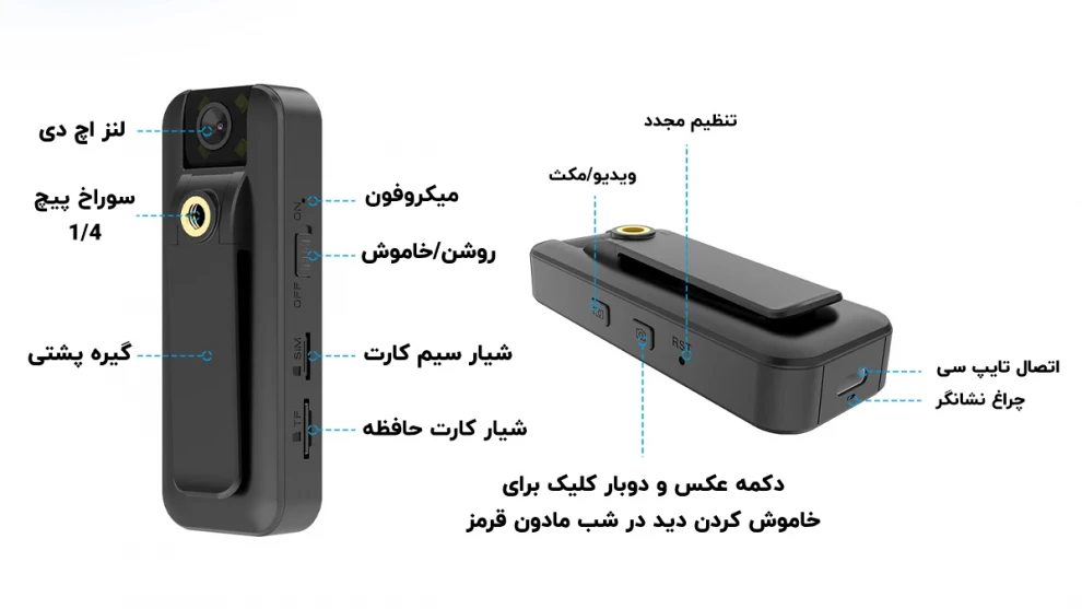 کلیدهای کنترل دوربین بادی کمرا سیمکارتی گیره ای CB77