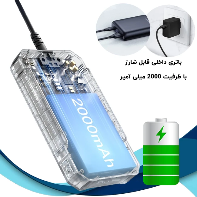 باتری داخلی و برق دوربین شلنگی آندوسکوپی مانیتوردار دو لنز P100