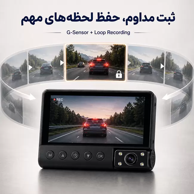 دوربین خودرو AXEL GUARD AXG39 با ضبط حلقه ای و قفل خودکار فایل توسط G-Sensor