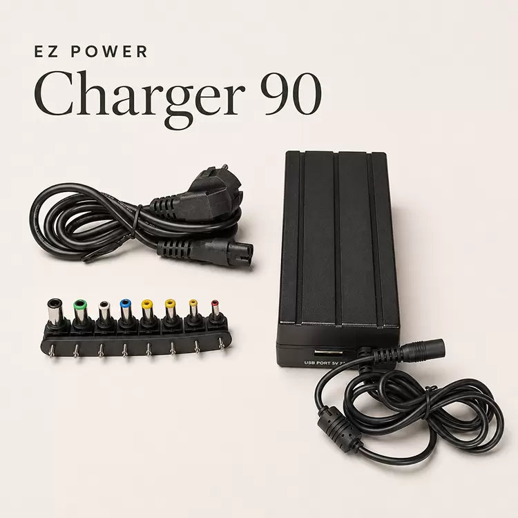 شارژر همه کاره ۹۰ وات لپ تاپ EZ Power Charger 90 به همراه کابل برق و ۸ سری تبدیل