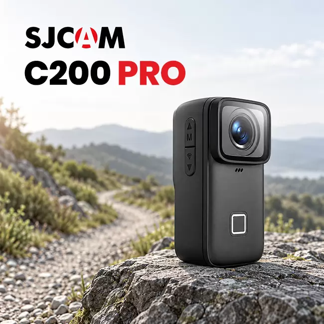 دوربین ورزشی SJCAM C200 Pro کنار مسیر کوهستانی