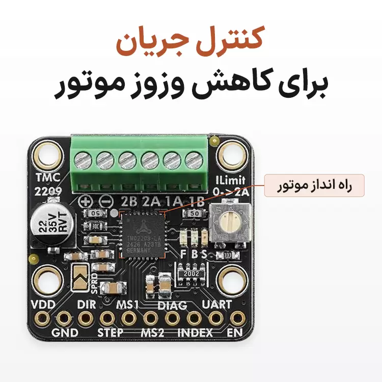 محل تراشه TMC2209 روی برد راه انداز موتور پله ای